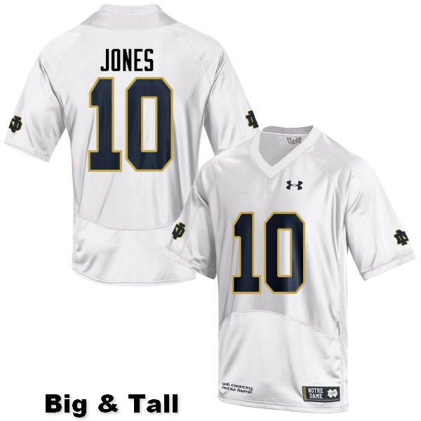 Men's NCAA Notre Dame Fighting Irish #10 Alize Jones Stitched College Under Armour Authentic White Big & Tall Football Jersey RX10V81QI